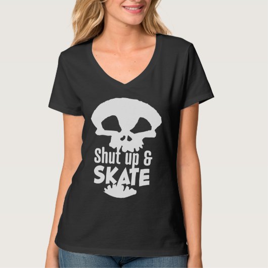 Skateboarder Skull Shut up & Skate Rad Skaters Gra T-shirt (Voorkant)