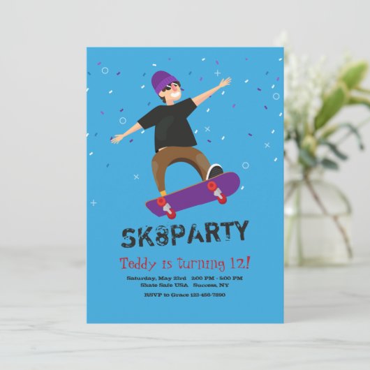 Skateboarder Uitnodiging (Staand voorkant)