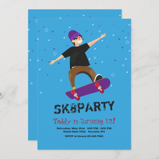 Skateboarder Uitnodiging (Voorkant / Achterkant)