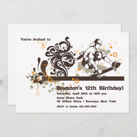 Skateboarder Uitnodiging (Voorkant / Achterkant)