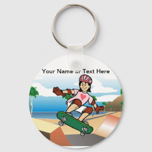 Skateboarder - Vrouw Cartoon door PrintedPerfectio Sleutelhanger