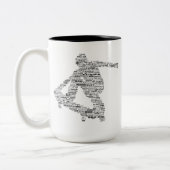 Skateboarder word collage tweekleurige koffiemok (Links)
