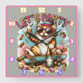 Skateboarders met lekkernijen en drinken! vierkante klok (Voorkant)