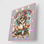 Skateboarders met lekkernijen en drinken! vierkante klok (Hoek)