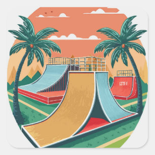 Skateboarder's Paradise: Retro Skateboardparken Vierkante Sticker