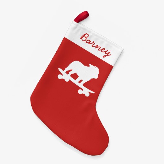 Skateboardhond Silhouette Cool Skater Dog Kleine Kerstsok (Voorkant (Hangend))