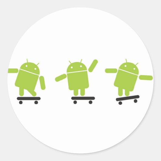 Skateboarding Android Ronde Sticker (Voorkant)