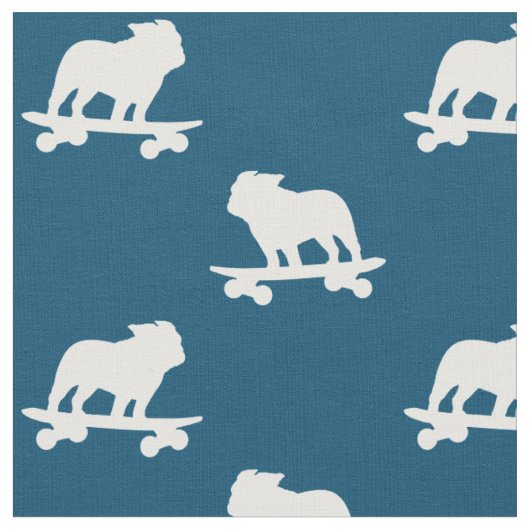 Skateboarding Bulldog Pattern | Cool Skater Dog Stof (Close Up)