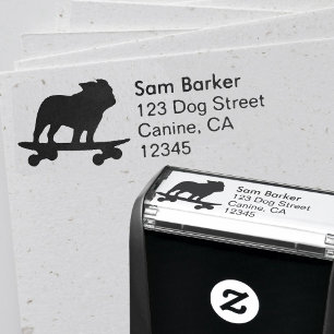 Skateboarding Bulldog Silhouette Return Address Zelfinktende Stempel