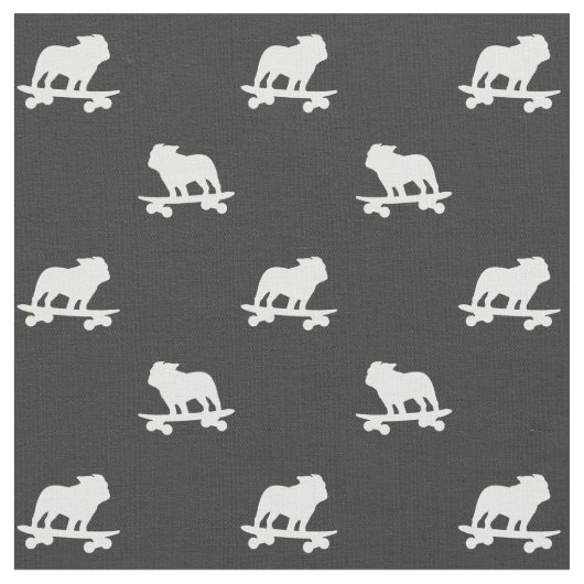 Skateboarding Bulldog Silhouettes Pattern Cool Dog Stof (Close Up)