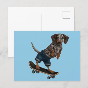 Skateboarding Dachshund Briefkaart