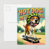Skateboarding Dog Summer Funny Retro Beach Aankondigingskaart (Voorkant / Achterkant)