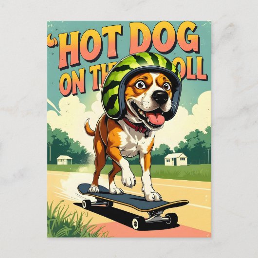Skateboarding Dog Summer Funny Retro Beach Aankondigingskaart (Voorkant)
