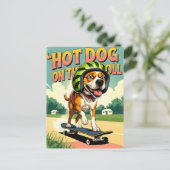 Skateboarding Dog Summer Funny Retro Beach Aankondigingskaart (Staand voorkant)