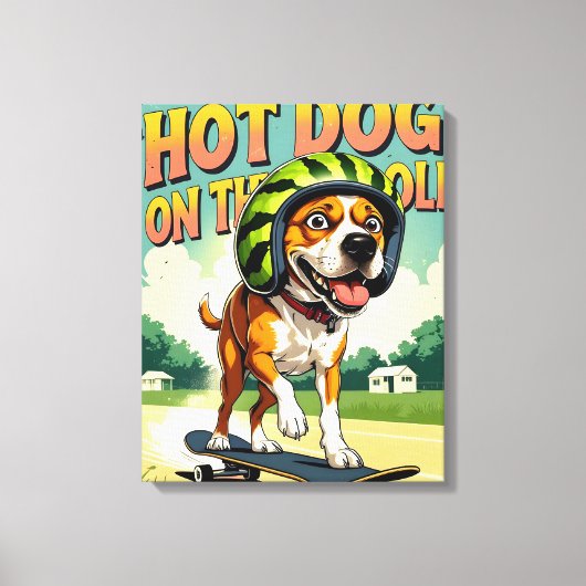 Skateboarding Dog Summer Funny Retro Beach  Canvas Afdruk (Voorkant)
