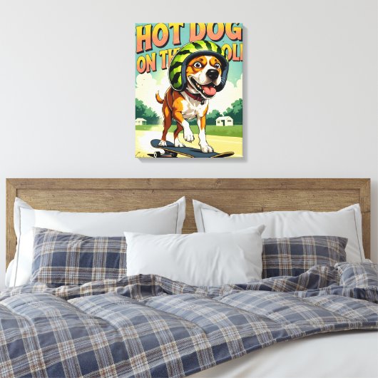 Skateboarding Dog Summer Funny Retro Beach Canvas Afdruk (Insitu (Slaapkamer))