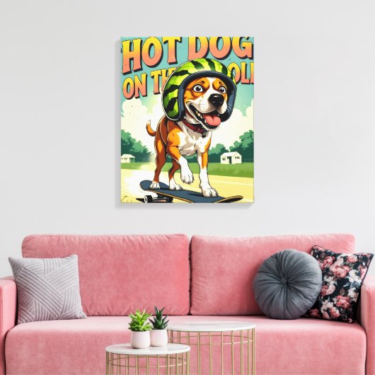 Skateboarding Dog Summer Funny Retro Beach Canvas Afdruk (Insitu (Woonkamer))