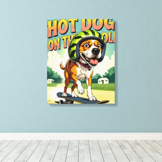 Skateboarding Dog Summer Funny Retro Beach Canvas Afdruk (Insitu (Houten vloer))