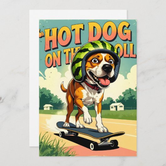 Skateboarding Dog Summer Funny Retro Beach Feestdagenkaart (Voorkant / Achterkant)