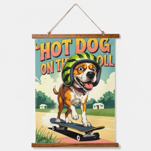 Skateboarding Dog Summer Funny Retro Beach  Hangend Wandkleed (Voorkant)