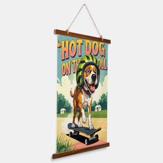 Skateboarding Dog Summer Funny Retro Beach  Hangend Wandkleed (Gebogen)