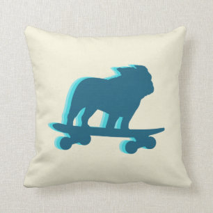 Skateboarding English Bulldog Silhouette Kussen