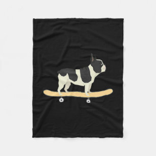 Skateboarding Franse Bulldog Puppy Cadeau Fleece Deken