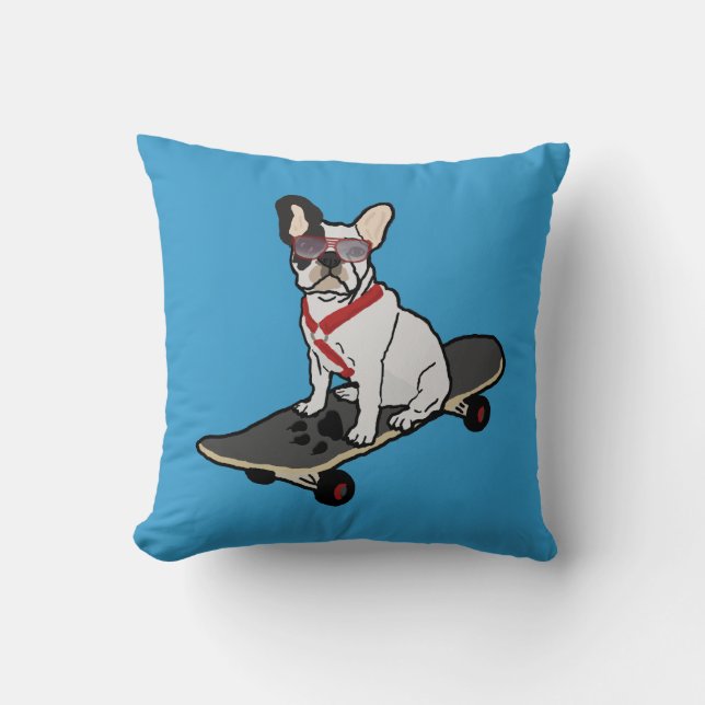 Skateboarding French Bulldog Dog Pillow Kussen (Voorkant)