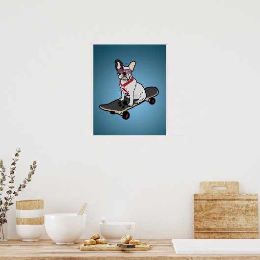 Skateboarding French Bulldog Dog Poster (Keuken)