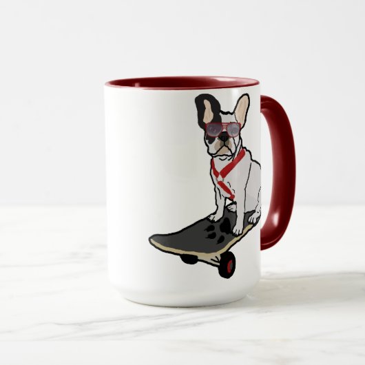 Skateboarding French Bulldog Mok (Voorkant rechts)