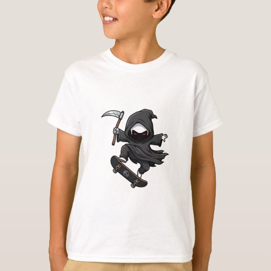 Skateboarding Grim Reaper Zeis Chibi Kinderen T-shirt (Voorkant)