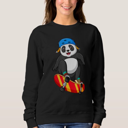 Skateboarding Happy Panda Skateboard Cute Sporty A Trui (Voorkant)