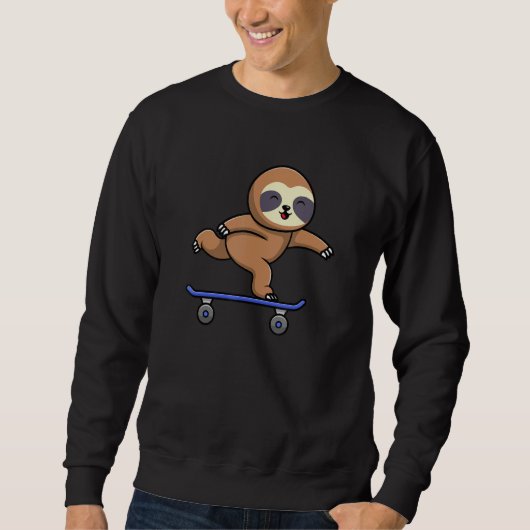 Skateboarding Happy Sloth Skateboard Cute Sporty A Trui (Voorkant)