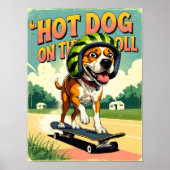Skateboarding Hond Zomer Grappig Retro Strand Poster (Voorkant)