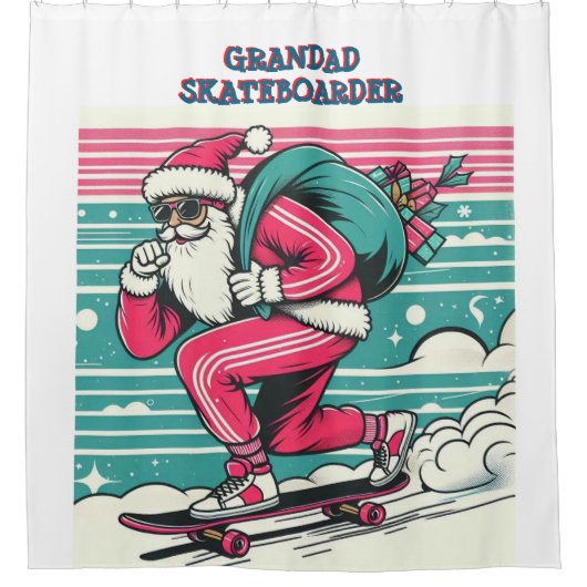 Skateboarding kerstman douchegordijn (Voorkant)