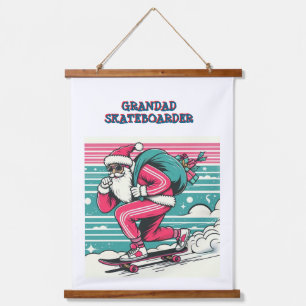 Skateboarding kerstman hangend wandkleed
