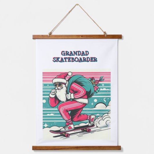 Skateboarding kerstman hangend wandkleed (Voorkant)