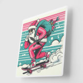 Skateboarding kerstman vierkante klok (Hoek)