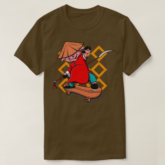 Skateboarding Kung Fu Pig T-shirt (Design voorkant)