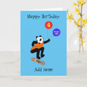 Skateboarding Panda Vier jaar oude verjaardag Kaart (Gele Bloem)