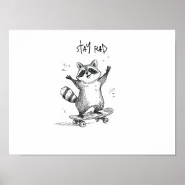 Skateboarding Raccoon – Cute Funny Skateboard Poster