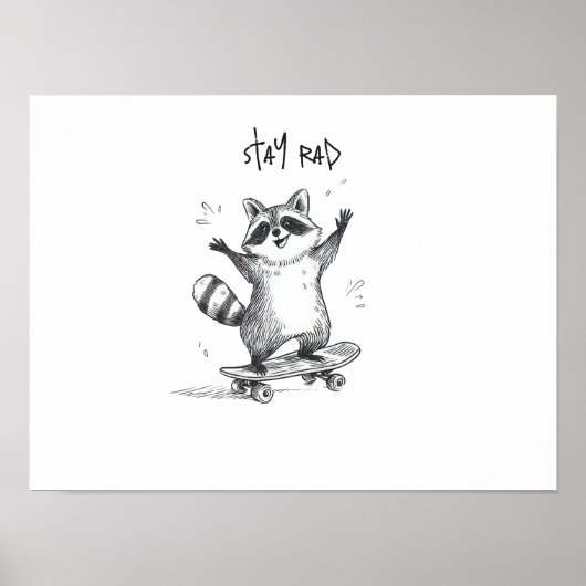 Skateboarding Raccoon – Cute Funny Skateboard Poster (Voorkant)