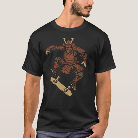 Skateboarding Samurai – Urban Streetwear Design T-shirt (Voorkant)