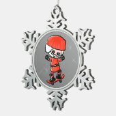 Skateboarding Santa Tin Sneeuwvlok Ornament (Rechts)