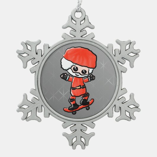 Skateboarding Santa Tin Sneeuwvlok Ornament (Voorkant)