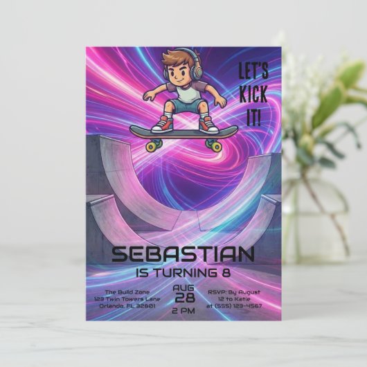 Skateboarding | Skater Birthday Party Kaart (Staand voorkant)