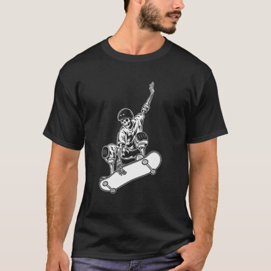 SKATEBOARDING SKATER FUNNY HALFPIPE SKELETON T-SHIRT (Voorkant)