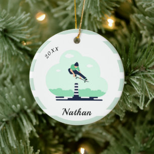 Skateboarding Skater Name & Year Trendy Green  Keramisch Ornament