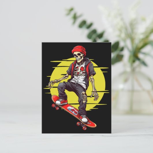 Skateboarding Skeleton Briefkaart (Staand voorkant)
