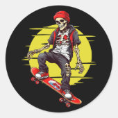 Skateboarding Skeleton Ronde Sticker (Voorkant)